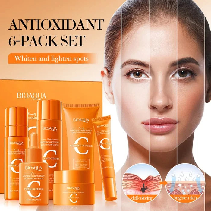 BIOAQUA 6 Pcs Vitamin C Skin Care Set Whitening Brightening & Moisturizing Skin Care Whitening Facial Kit