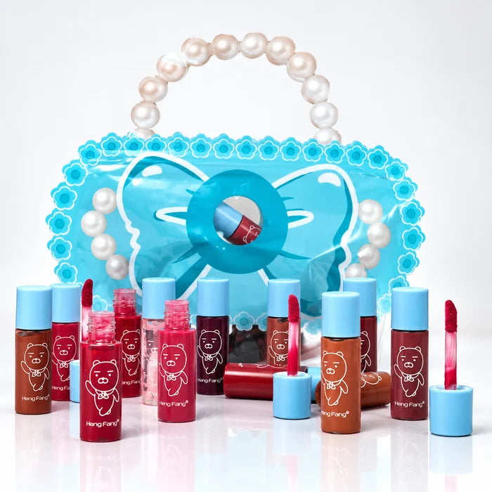 Heng Fang 12 Pcs Glossy Lip Gloss Set with Stylish Carry Bag