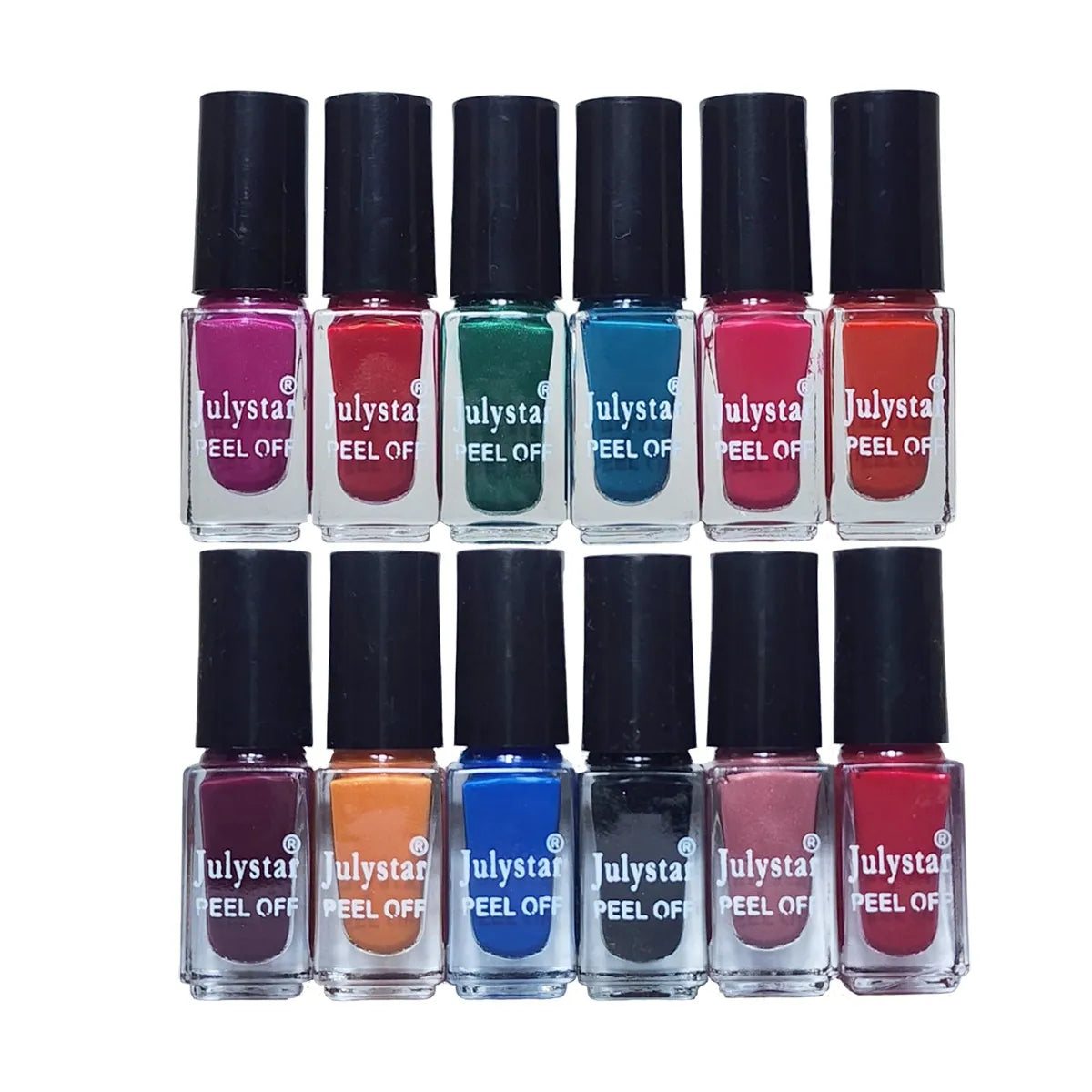 Julystar 12pcs Matte Glitter Liquid Peel Off Nail Polish