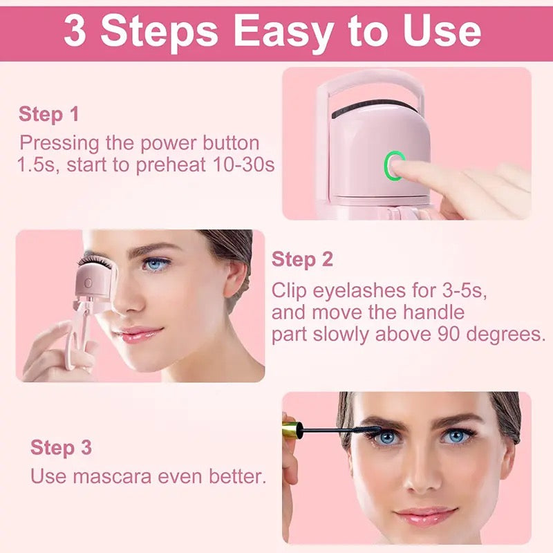 Electric USB Rechargeable Eyelash Curler With 2 Level Temp Quick Heating