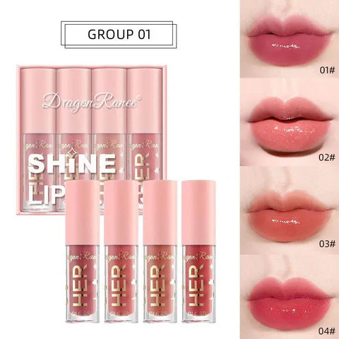 Dragon Ranee 4 Pcs Pink Lip Gloss Crystal Jelly Moisturizing Lip Oil Set