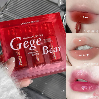 GEGE BEAR pack Of 3 Water gloss lip glaze thin Moisturizing set box