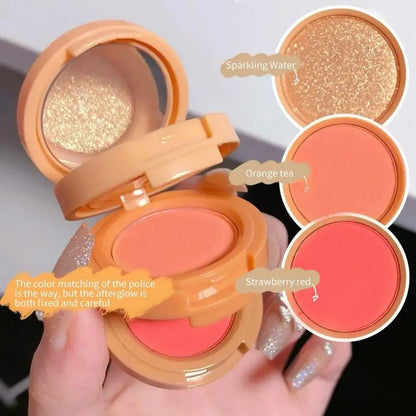 3 In 1 Highlighter Blush Palette Pearly Matte Blush Shiny Eye Shadow Multifunctional Face Makeup Palette