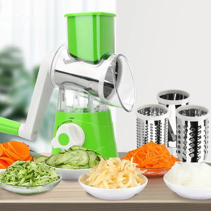 Manual Tabletop Drum Cheese Grater, 3 in 1 Rotary Shredder Slicer Grinder for Cucumber Nut Potato Carrot Cheese, Vegetable Salad Shooter,Green