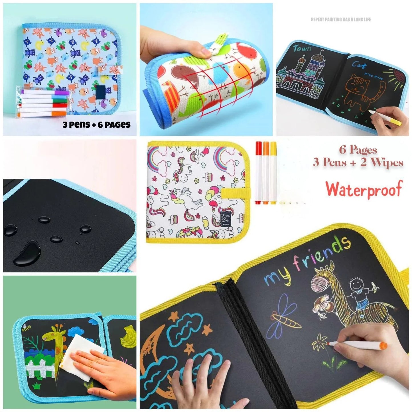 Baby Toys Set Painting Drawing Toys Black Board with Magic Pen Chalk Painting Coloring Book Funny Toy Kid Painting Blackboard