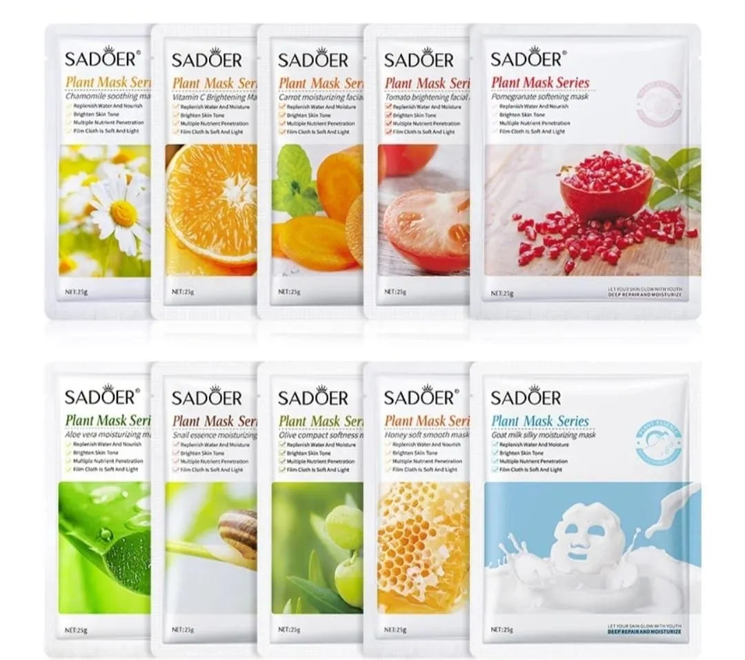 SADOER Pack of 10 Soothing Brightening Face Sheet Mask