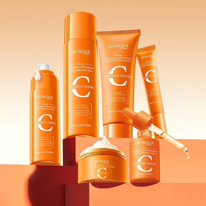 BIOAQUA 6 Pcs Vitamin C Skin Care Set Whitening Brightening & Moisturizing Skin Care Whitening Facial Kit