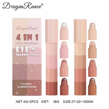 Dragon Ranee 4 in 1 Multifunctoinal Eye Shadow Stick 8 Colors A Smooth Stroke 2Sticks in Box