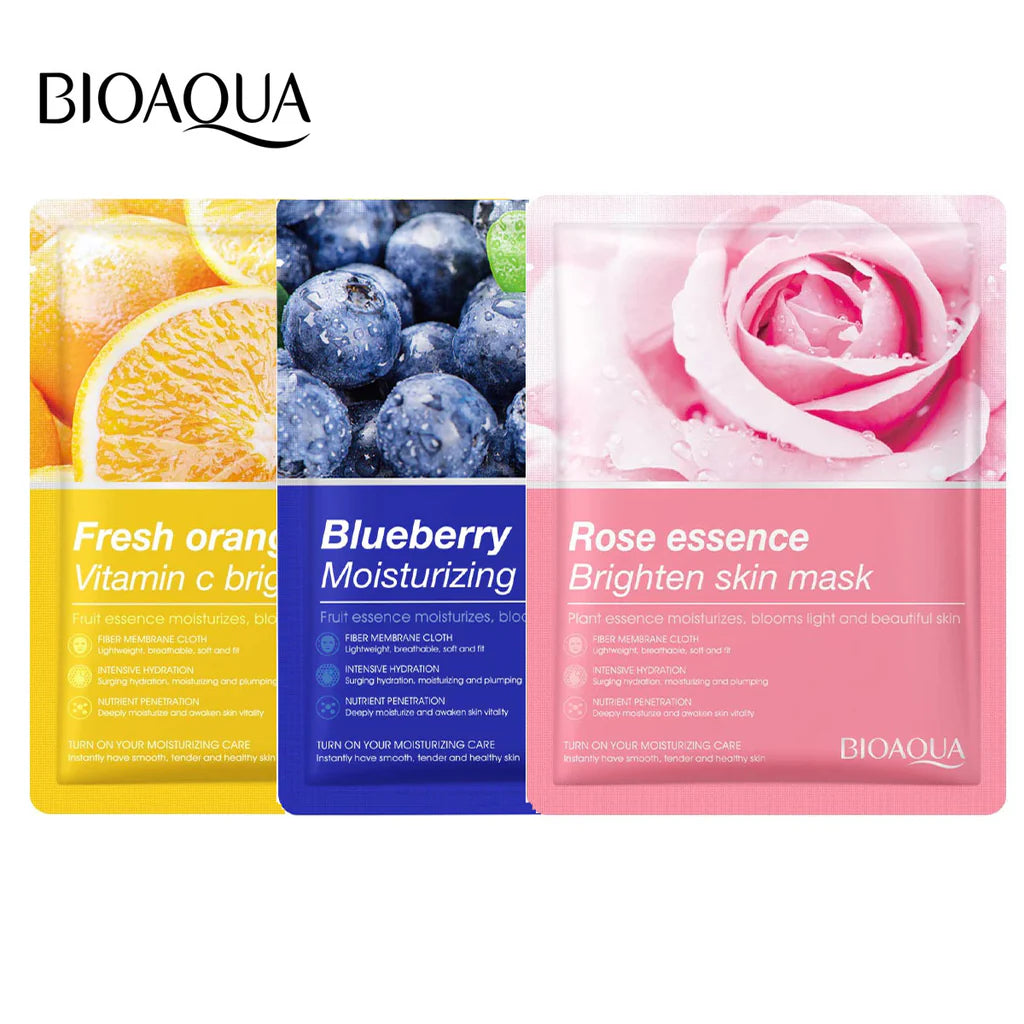 BIOAQUA Pack of 15 Moisturizing Facial Face Sheet Mask & Hydrating, Moisturizing, Skin Care Sheet Mask Lip Mask And Eye Mask