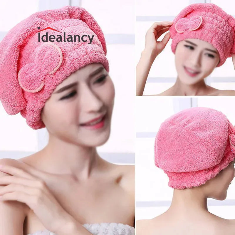 Dry Hair Towel Hair Drying Cap Microfiber Hat Quick Dryer Water Absorbent Shower Turban Fast Magic Hair Wrap with Button