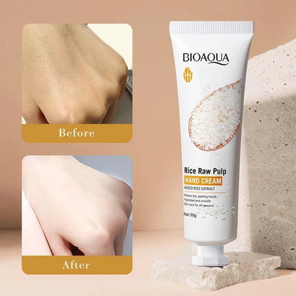 BIOAQUA Rice Raw Pulp Hand Cream Anti Chapping Anti Aging Moisturizing Whitening Cream 30g