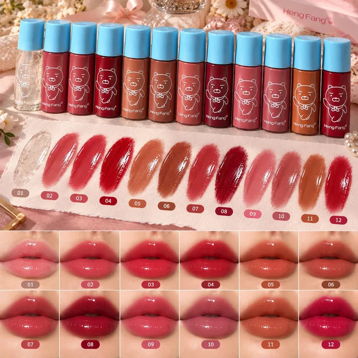 Heng Fang 12 Pcs Glossy Lip Gloss Set with Stylish Carry Bag