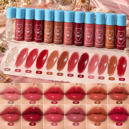 Heng Fang 12 Pcs Glossy Lip Gloss Set with Stylish Carry Bag
