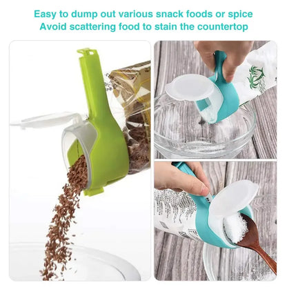 Bag Seal Clips Food Storage Chip Sealing Clamp with Pour Spout Airtight Grip