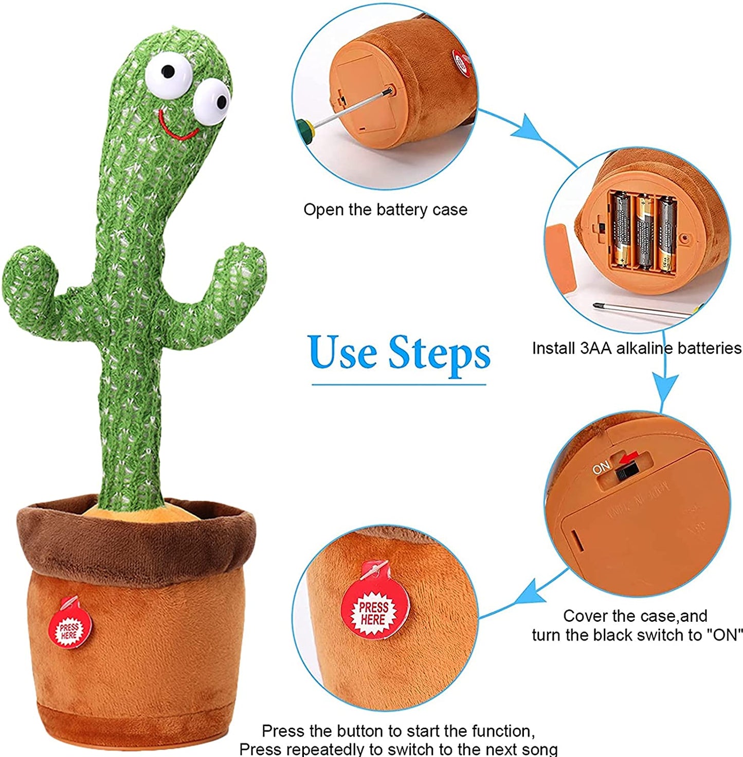 Cute Dancing And Talking Cactus Toy With Hat & 120 Songs (Usb Charging)