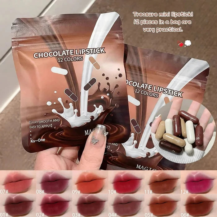LINSBROTHS 16 Color Mini Capsule Lipstick Set – Assorted Shades of Pink, Nude, Brown & Red Lip Colors