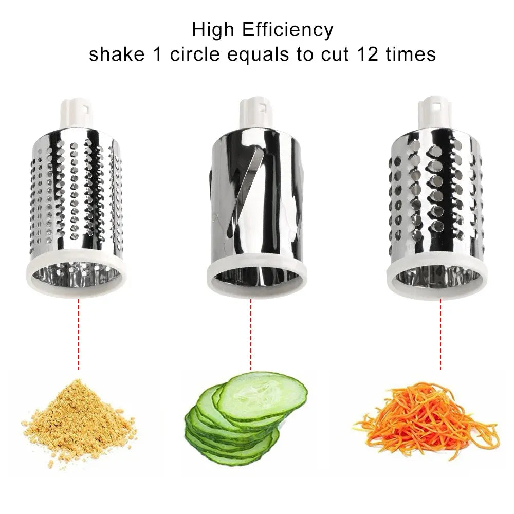 Manual Tabletop Drum Cheese Grater, 3 in 1 Rotary Shredder Slicer Grinder for Cucumber Nut Potato Carrot Cheese, Vegetable Salad Shooter,Green