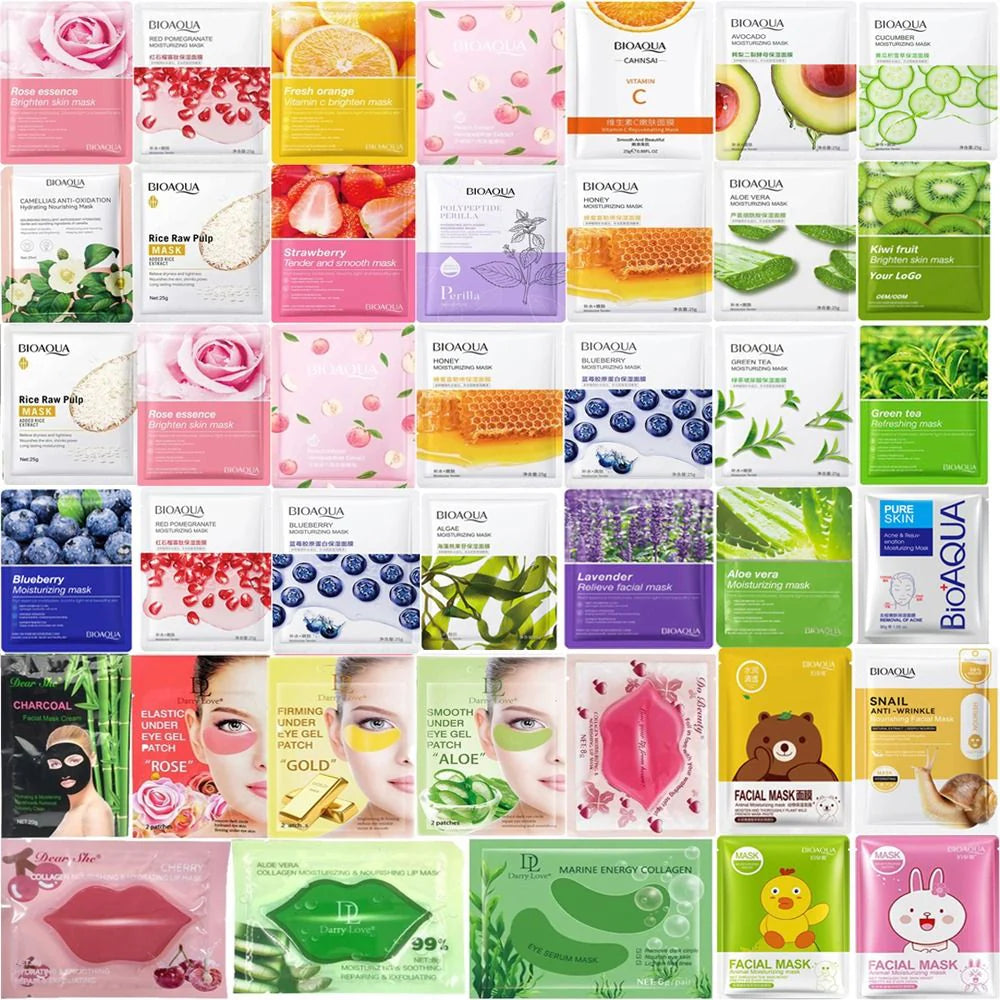 BIOAQUA Pack of 15 Moisturizing Facial Face Sheet Mask & Hydrating, Moisturizing, Skin Care Sheet Mask Lip Mask And Eye Mask