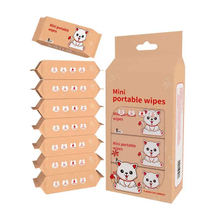 QIANHUI Cute Cartoon Mini Portable Wet Wipes – 1*8pcs(64sheets) Pack Value Set