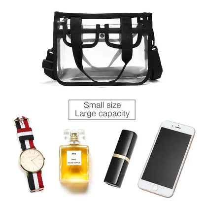 Premium Clear Makeup Organizer PVC Toiletry Bag Transparent Cosmetic Bag For Women Sturdy Zipper & 7 External Pockets For Toiletries & Cosmetics Adjustable Shoulder Strap