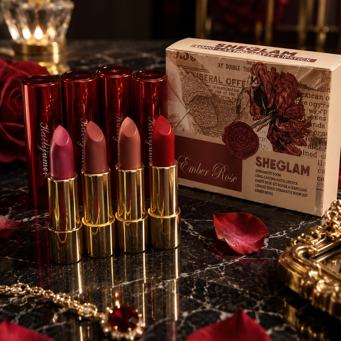 Sheglam Ember Rose Pack of 4 Mirror Lipstick Set – Glossy, Bold & Long-Lasting Shades - image 5