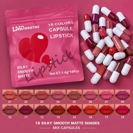 18 Colors Capsule Lipstick Set – Silky Smooth Matte Mini Capsule Lipsticks | Long Lasting Waterproof Velvet Finish | 18 Shades Lip Makeup Collection