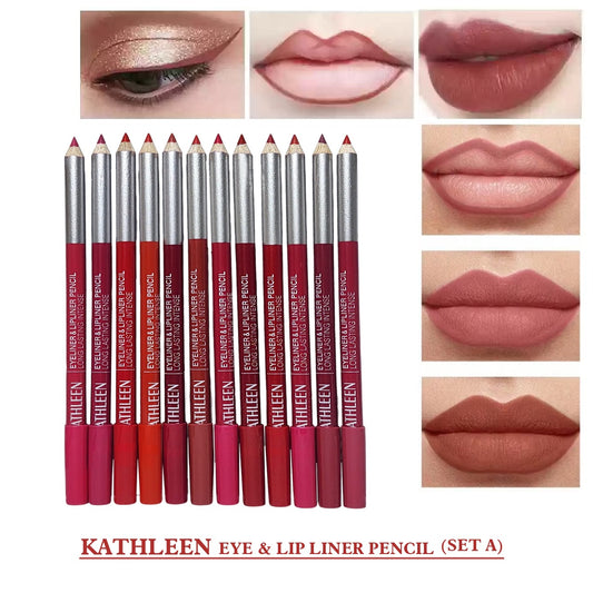 KATHLEEN Pack of 12pcs Long Lasting Eyeliner & lipliner Pencil