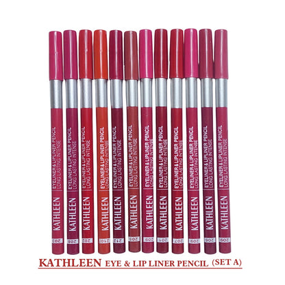 KATHLEEN Pack of 12pcs Long Lasting Eyeliner & lipliner Pencil