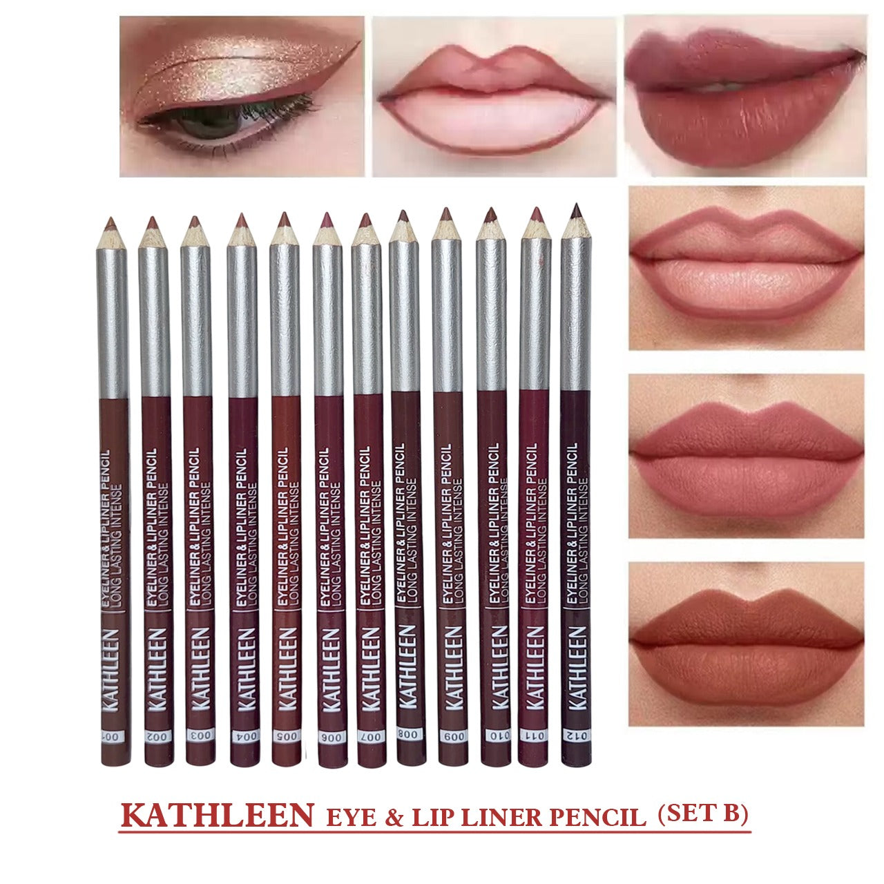 KATHLEEN Pack of 12pcs Long Lasting Eyeliner & lipliner Pencil