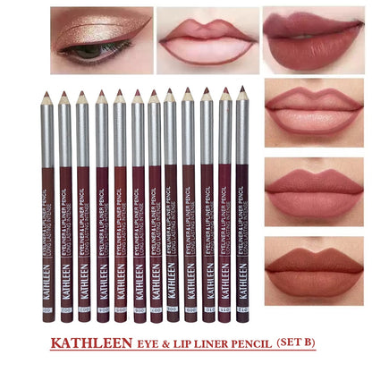 KATHLEEN Pack of 12pcs Long Lasting Eyeliner & lipliner Pencil