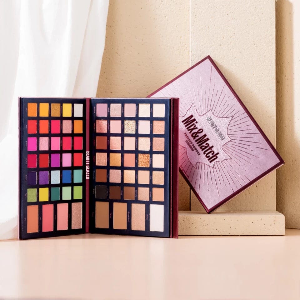 Beauty Glazed Mix & Match 68 Colors Professional Glitter Matte Shimmer Eyeshadow Palette With Highlight Bronze Blush