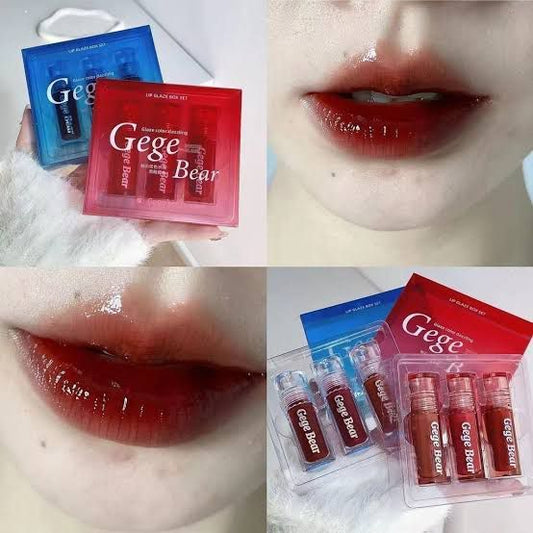 GEGE BEAR pack Of 3 Water gloss lip glaze thin Moisturizing set box