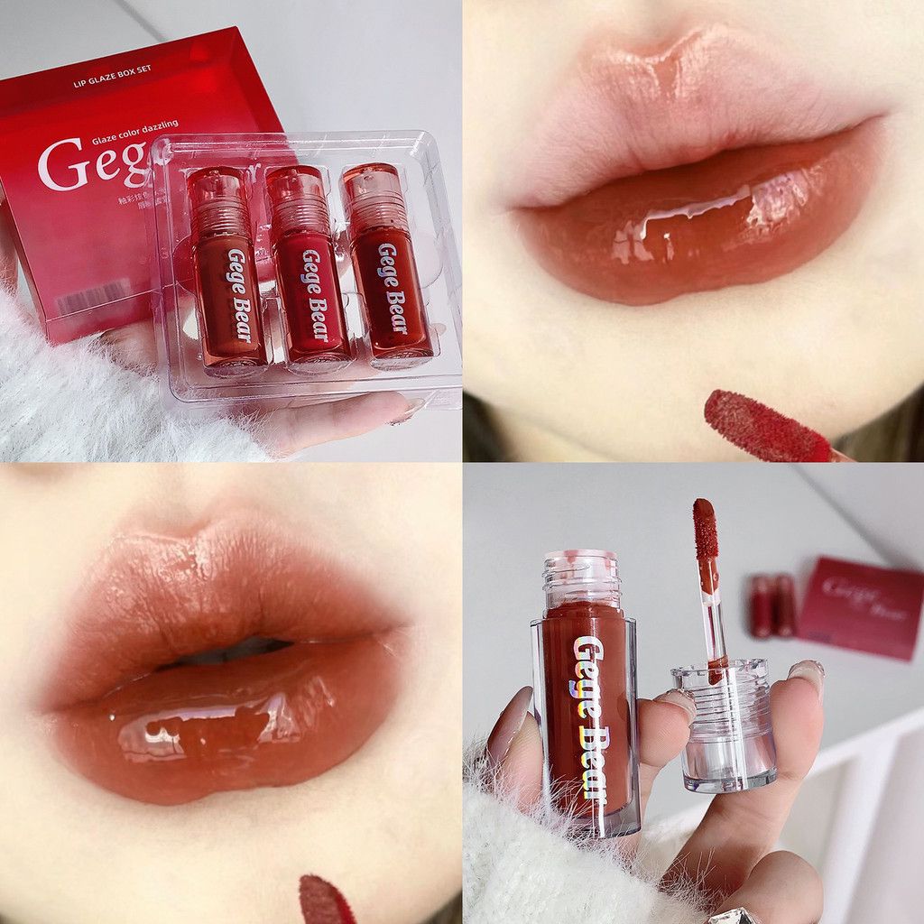 GEGE BEAR pack Of 3 Water gloss lip glaze thin Moisturizing set box