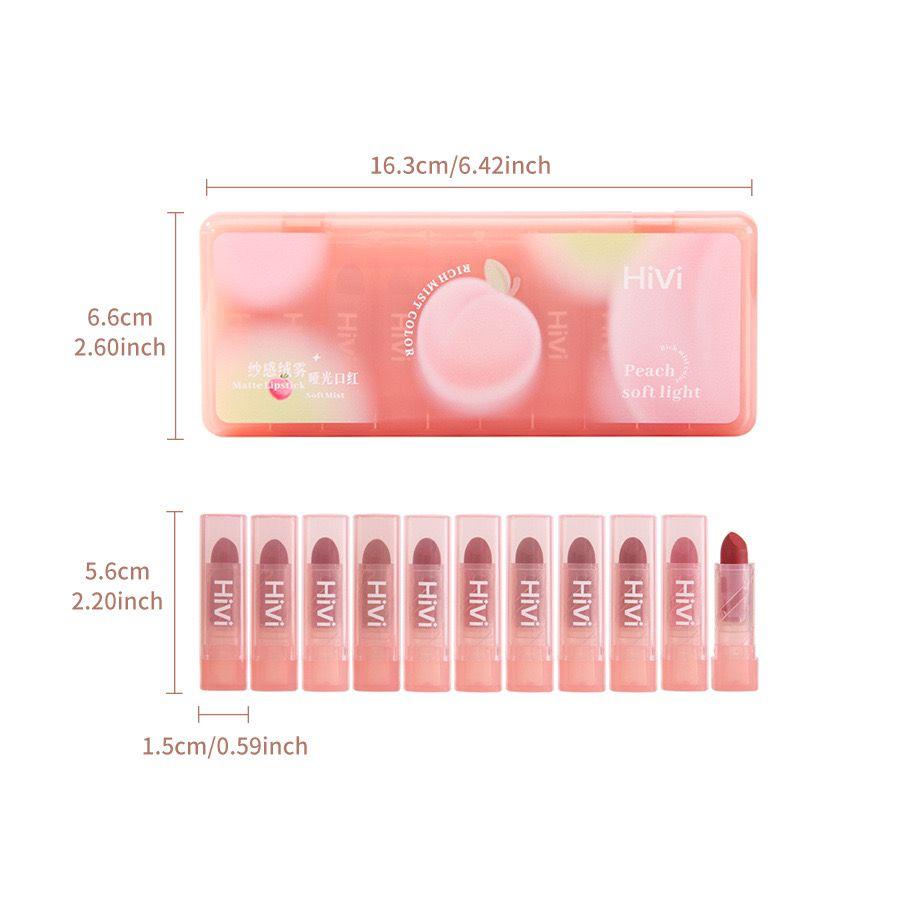 HiVi 10 Pcs Peach Soft Light Matte Lipstick Set