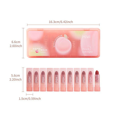 HiVi 10 Pcs Peach Soft Light Matte Lipstick Set