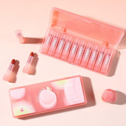 HiVi 10 Pcs Peach Soft Light Matte Lipstick Set