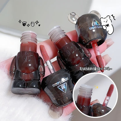 Miss Lara Cute Korean Black Bear Lip Gloss Lip Glaze Long-Lasting Mirror Shine Lip Tint