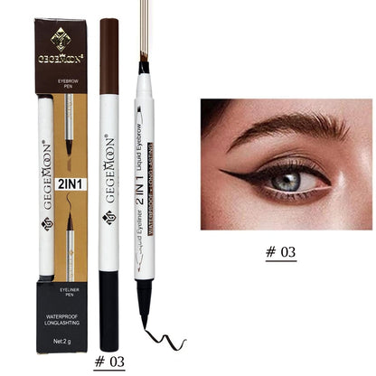 GegeMoon 3Pcs Waterproof 2 in 1 Long Lasting Liquid Eyeliner & Liquid Eyebrow Pencil.