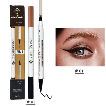 GegeMoon 3Pcs Waterproof 2 in 1 Long Lasting Liquid Eyeliner & Liquid Eyebrow Pencil.