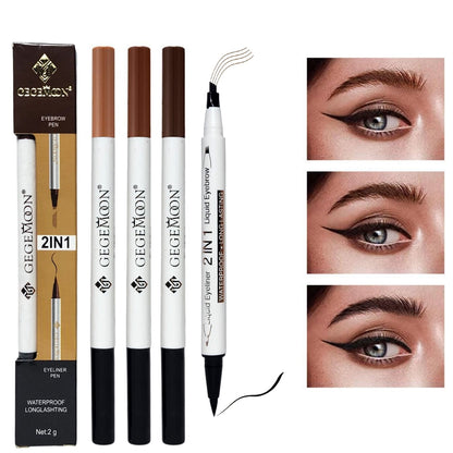 GegeMoon 3Pcs Waterproof 2 in 1 Long Lasting Liquid Eyeliner & Liquid Eyebrow Pencil.