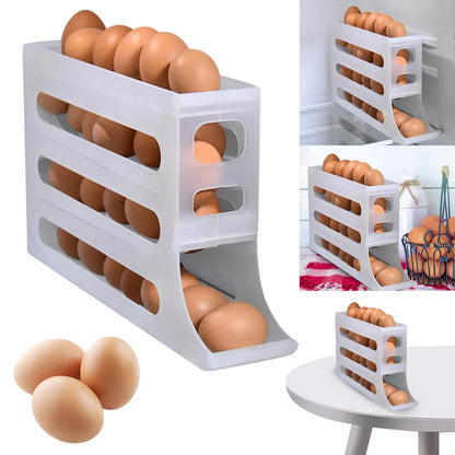 4 Layer Egg Dispenser Space Saving Rolling Egg Storage Box Organizer.