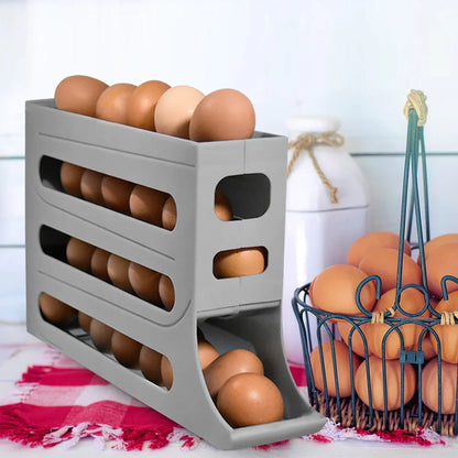 4 Layer Egg Dispenser Space Saving Rolling Egg Storage Box Organizer.