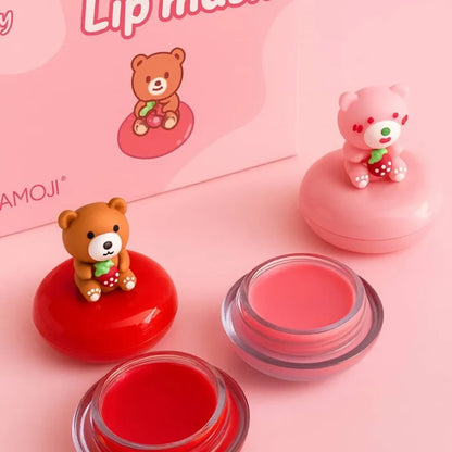 Hudamoj 4 Pc Cute Bear Lip Balm Collection Strawberry Moisturizing Lip Mask set LS-014B
