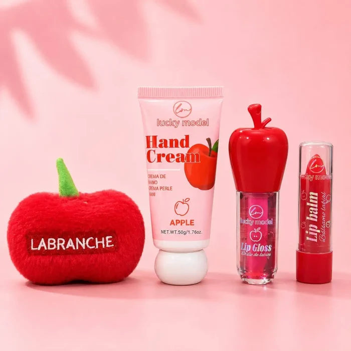 Lucky Model Apple Lip Gloss & Lip Balm Set | Lip Gloss, Lip Balm & Hand Cream with Cute Apple Bag