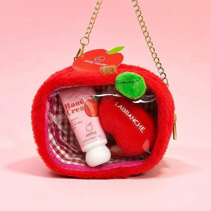 Lucky Model Apple Lip Gloss & Lip Balm Set | Lip Gloss, Lip Balm & Hand Cream with Cute Apple Bag