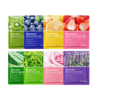 Pack of 10 Fruit Plant Extract Moisturizing Brighten Facial Sheet Masks