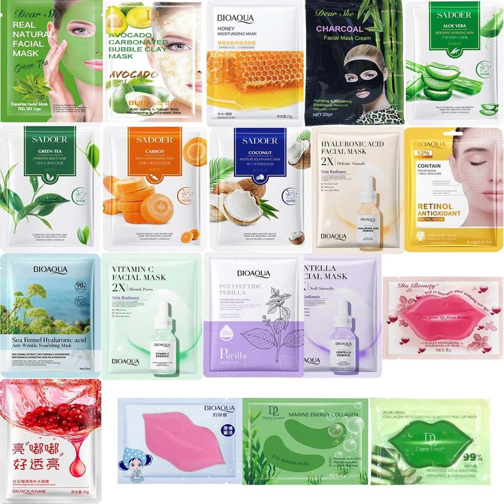 Pack of 10 Fruit Plant Extract Moisturizing Brighten Facial Sheet Masks