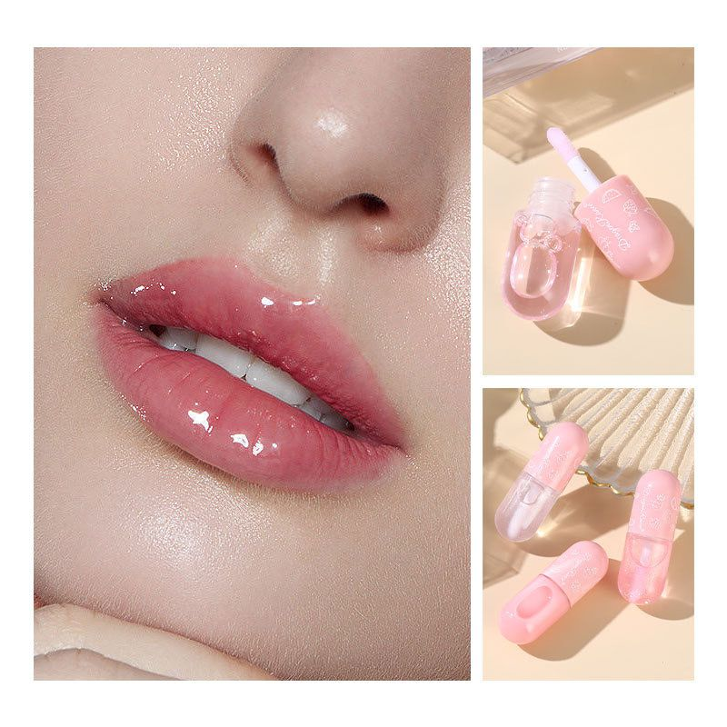 KS-ONE 3 Pcs/Box Cute Little Bear Lip Oil Set Moisturizing Lip Glaze Kit Transparent Lip Gloss Tint 4.5gx3pcs