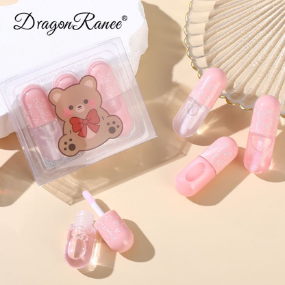 KS-ONE 3 Pcs/Box Cute Little Bear Lip Oil Set Moisturizing Lip Glaze Kit Transparent Lip Gloss Tint 4.5gx3pcs