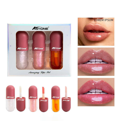 KS-ONE 3 Pcs/Box Cute Little Bear Lip Oil Set Moisturizing Lip Glaze Kit Transparent Lip Gloss Tint 4.5gx3pcs